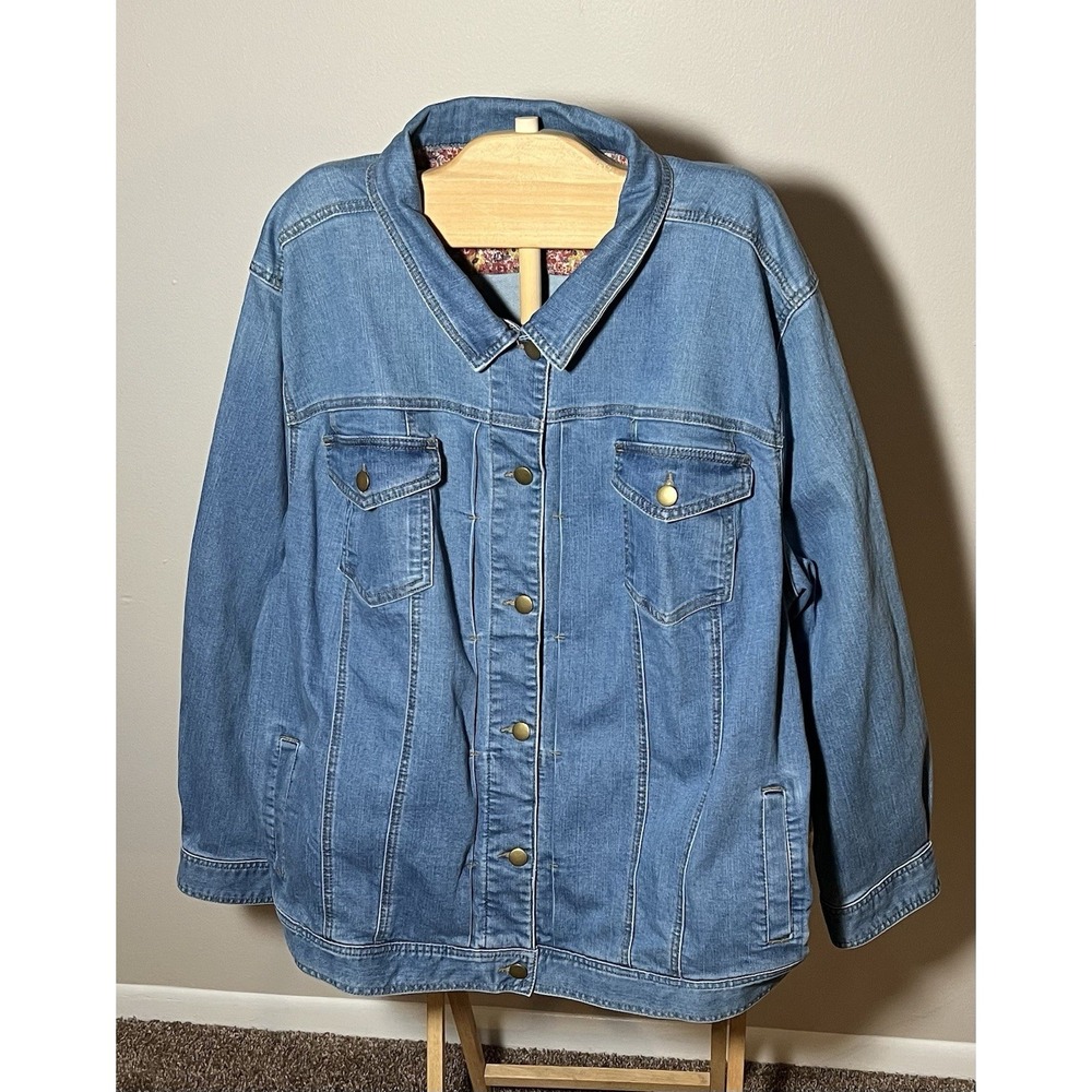Soft Focus Womens Plus Size 30W Denim Jacket Medium Wash Button Front Cabincore
